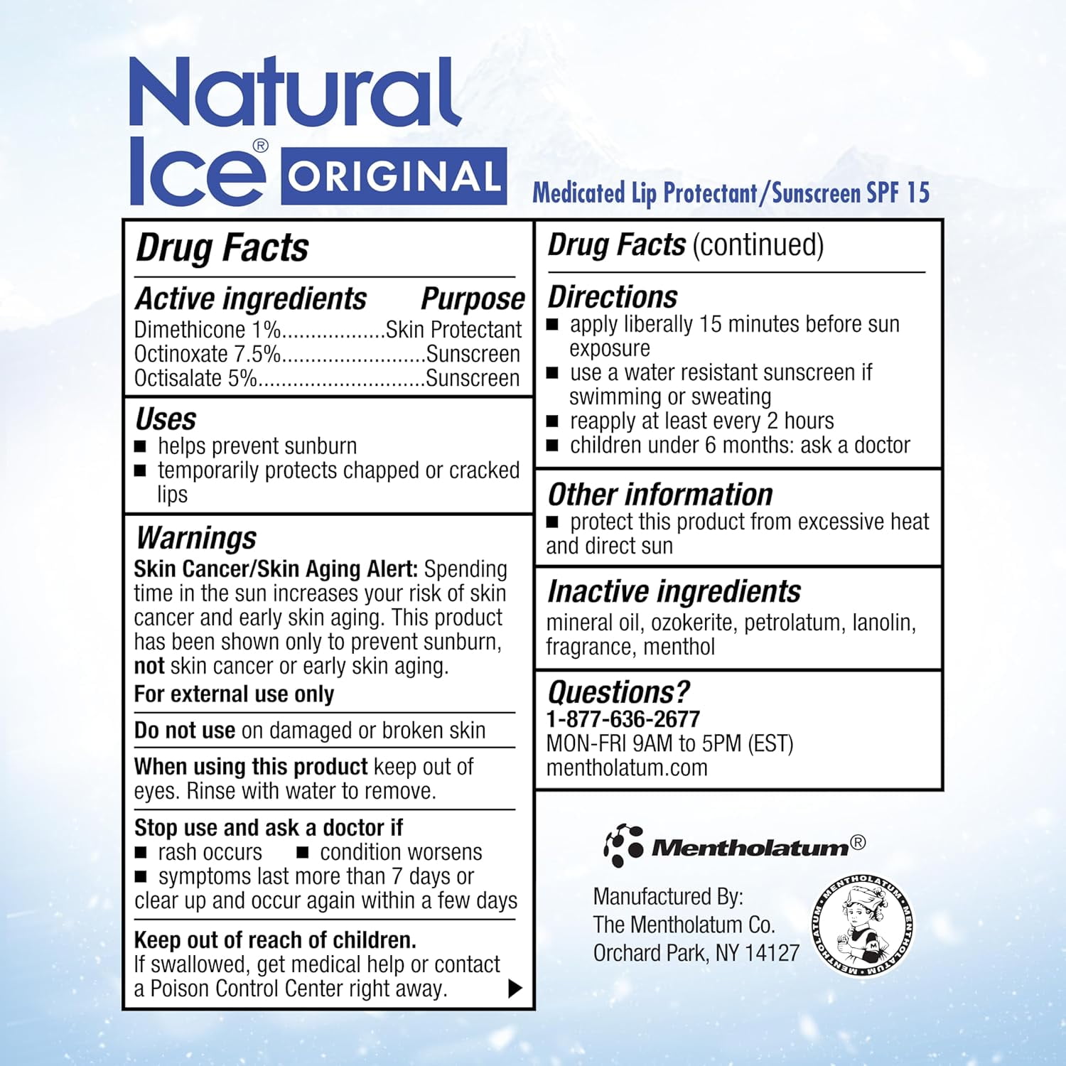 Mentholatum Natural Ice Lip Balm Original SPF 15 1 Each ( Packs of 48), 0.16 Ounce (Pack of 48)