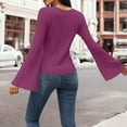 thumbnail image 4 of Daiosportswear Chandails à Manches Longues Côtelés pour Femmes, Hauts Ajustés à Col Rond en Coton, Tricot Extensible, Couche de Base Décontractée, T-Shirts de Base, Violet P(S), 4 of 5