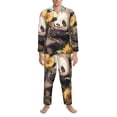 thumbnail image 3 of Naloa Clear Sky Cute Sunflower Panda Men’s Pajamas Set - Long Sleeve Button Down Sleep Shirt and Pajama Bottoms Sleepwear Set-Small, 3 of 7