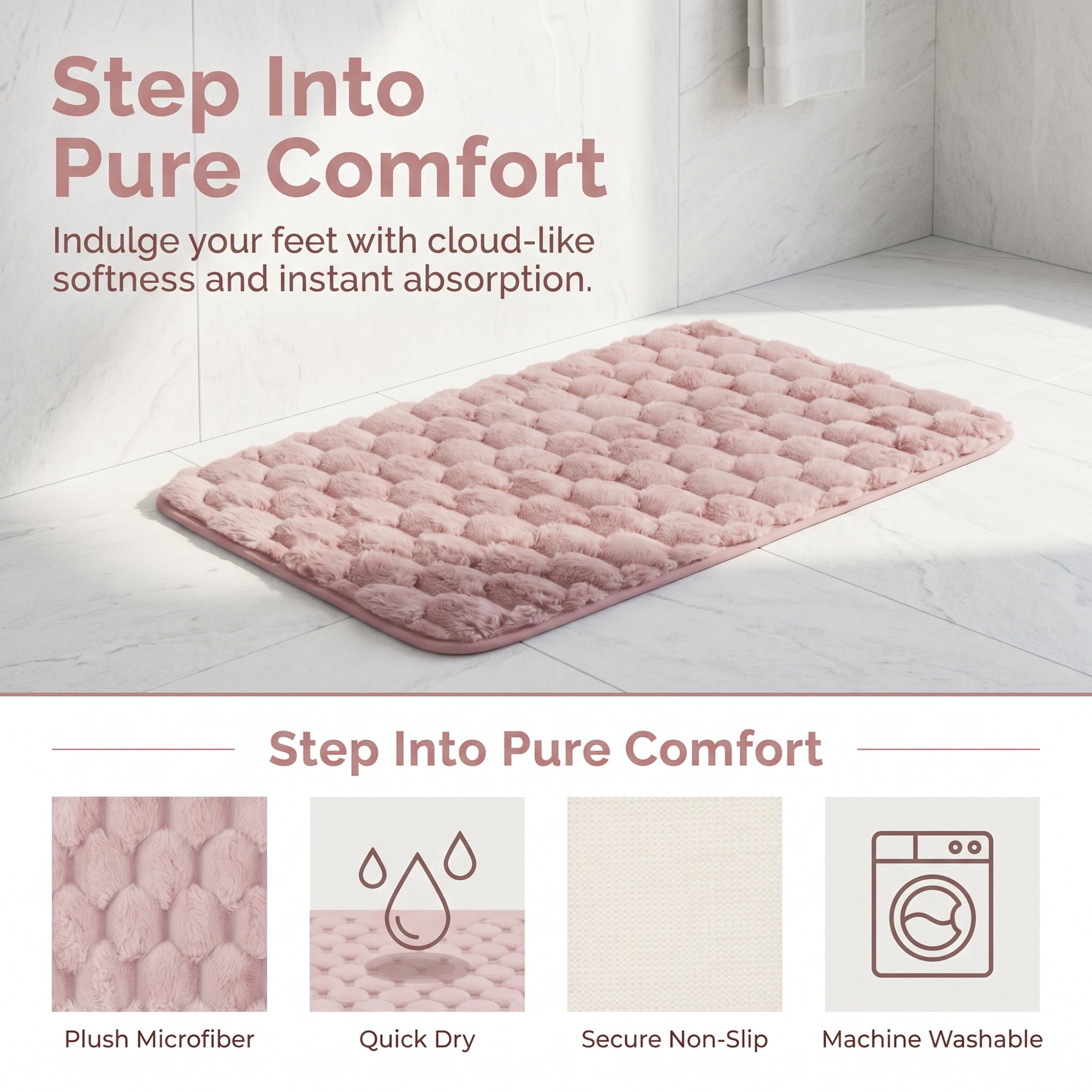 Unique Bargains Luxury Ultra Soft Absorbent Microfiber Bath Mat Non Slip Pink 24" x 16"