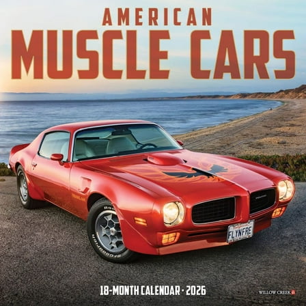 Willow Creek Press, American Muscle Cars 2026 Mini Wall Calendar, 7'' X 7'', 18-Month Calendar with Stapled Binding