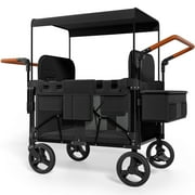 Vipsafe Foldable Wagon Stroller for 2 Kids, Multifunctional Wagon with Detachable Canopy, Adjustable Handlebars, Removable Seats, and Easy Storage