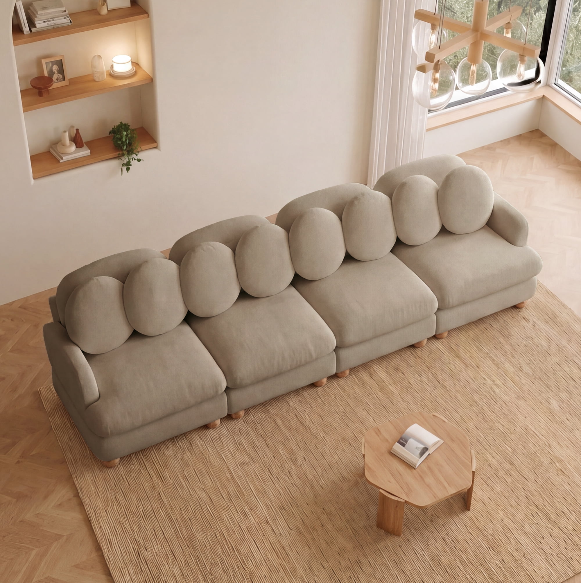 123" Large Chenille Modular Sectional Sofa 4 Seater Deep Seat Couch with 8 Throw Pillows
