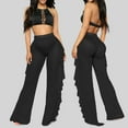 thumbnail image 3 of Women's Plus Wide Leg Sweatpants Women Tall 36 Inseam Work Pants Women Plus Size High Waisted Women Mesh Ruffle Trim Cover up Pants Beach Cover up Wrap Bikini Shiny Wraps Cover Ups for Swimwear Pants, 3 of 6