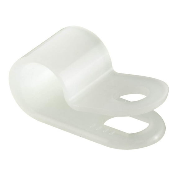 White Nylon Plastic Cable Clamps, 1/4" Screw Mounts for Cable, Rope, Tube Management, 100 Pack
