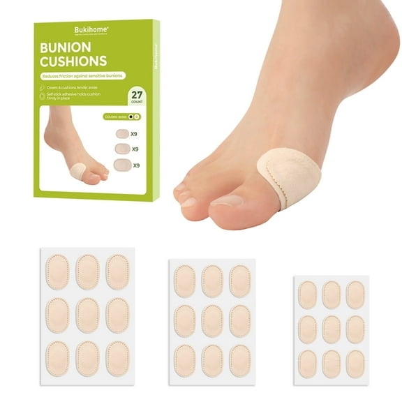 Bukihome Bunion Cushions Pain Relief Bunion Pads to Wear in Shoes - Strong Adhesion & Waterproof,Moleskin Protect Feet for Men and Women, Prevents Friction and Pressure,Beige(27 Count)