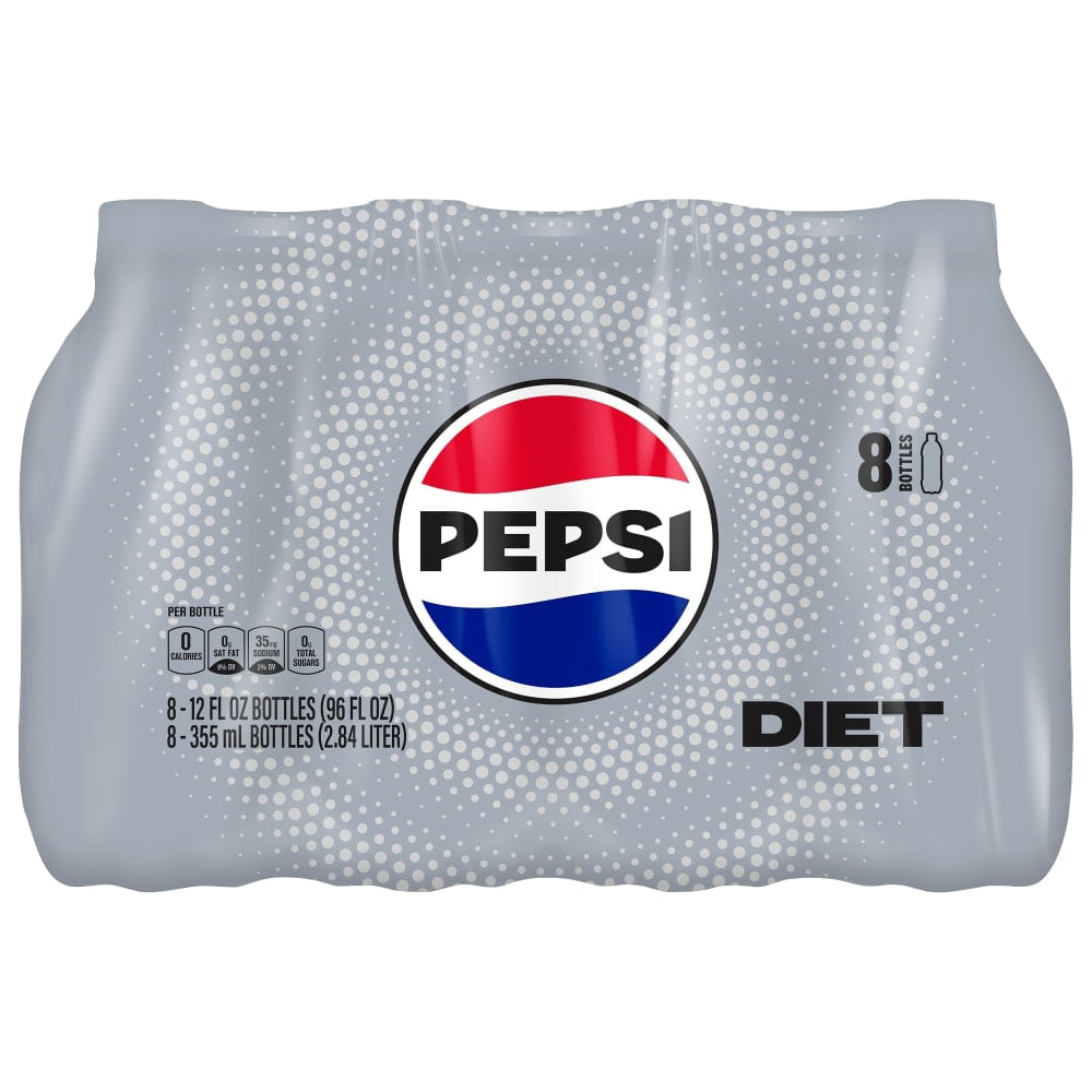 Diet Pepsi Cola Zero Sugar Soda Bottles 8 CT / 12 fl oz - 2 Box