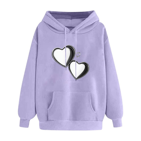 Uootdi Hoodies Cute Heart Graphic Long Sleeve shirt for Women Oversized Drawstring Gift Pullover With Pocket Casual Fashion Swe atshirt
