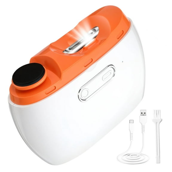 Electric Automatic Nail Clipper Trimmer - 2 in 1 Rechargeable Fingernail File Grinder Cutter for Baby Adults Seniors - Multifunctional Manicure Polisher with LED for Trimming Polishing Nails