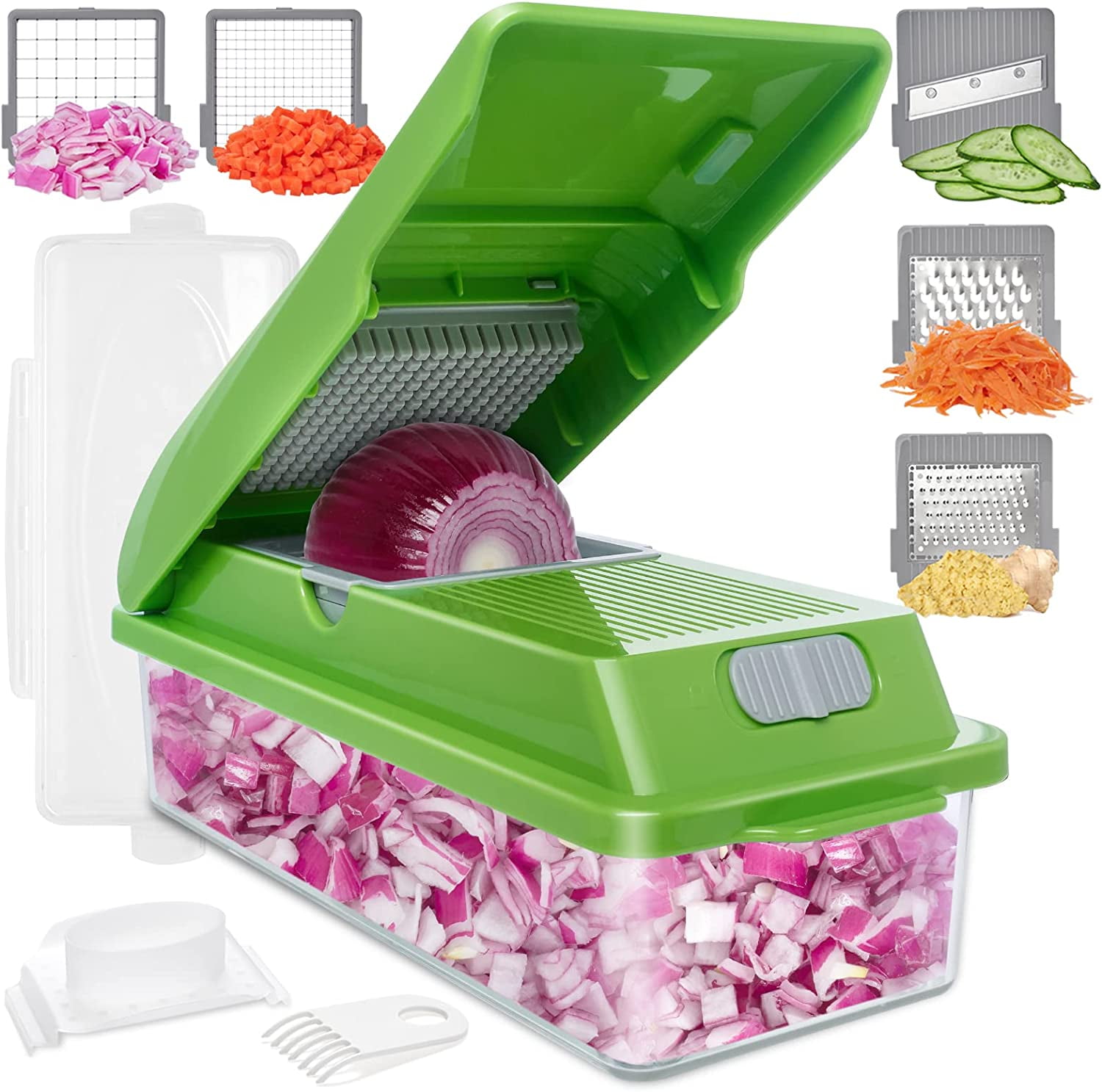 Dartwood All-in-One Vegetable Chopper - Kitchen Meal Prep Container - for Vegetable Chopping, Slicing, and Dicing (Transparent)