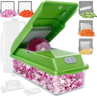 Brentwood Mandolin Slicer with 5-Cup Storage Container and 4-Interchangeable Stainless Steel Blades, Green