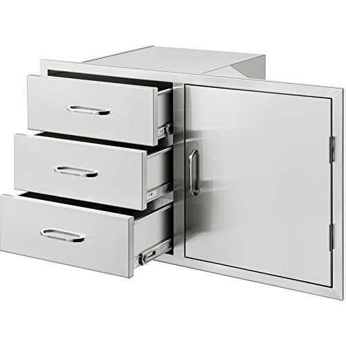 Mophorn Combo de Tiroir de Porte de Cuisine Extérieure 38.1 Pieds'L x 22.6 Pieds'H x 20.8 Pieds'P, Combo d'Accès BBQ/triple Tiroirs avec Poignées en Acier Inoxydable, Parfait pour Station de Grillades Patio Lot BBQ