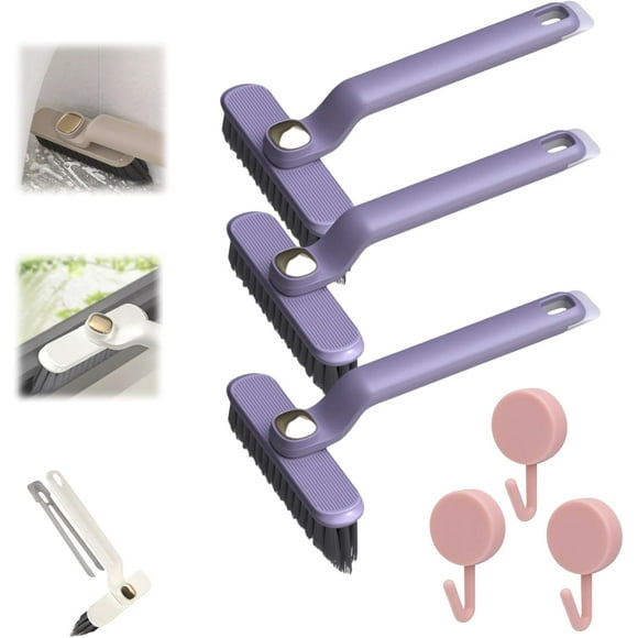 Brotate Cepillo de limpieza de grietas giratorio multifunción, cepillo de fregar gira 90 grados, cepillo de limpieza de grietas, cepillo de fregar para pisos, baño, azulejos de cerámica (púrpura (3 pi