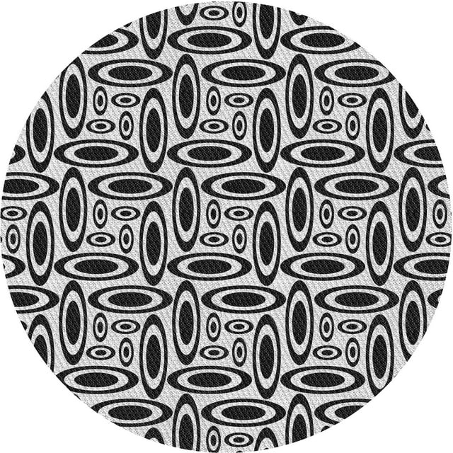 Ahgly Company Machine Washable Indoor Round Transitional Charcoal Black Area Rugs, 5' Round