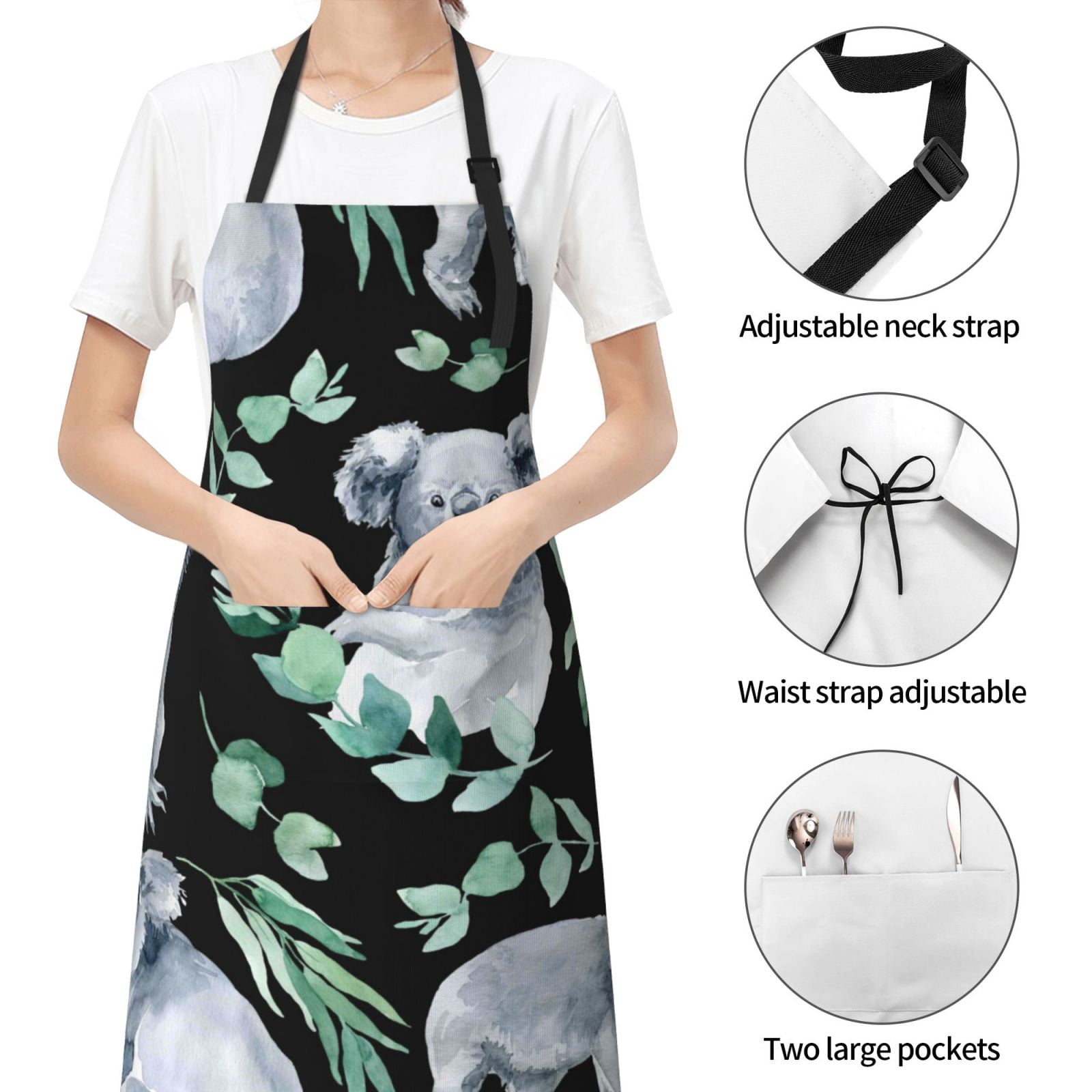 Kdxio Cartoon Koala Bear Apron with Pockets Adjustable Kitchen Aprons for Men Women Waterproof Aprons for Cooking,Drawing,Crafting, Baking Household Cleaning