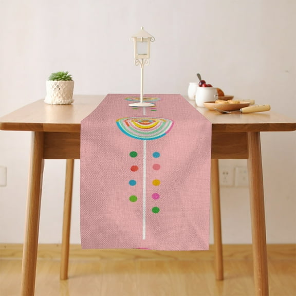 Lollipop Pink Candy Table Runner, Seasonal Fall Winter Kitchen Dining Table Decoration for Home Party Decor 13 x 72 Inch