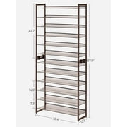12-Tier Shoe Rack Tall Metal Shoe Storage Organizer for Closet Set of 2/6-Tier Big Stackable Shoes Rack Shelf Adjustable Feet & Slanted Shelves Holds 48-60 Pairs Bronze