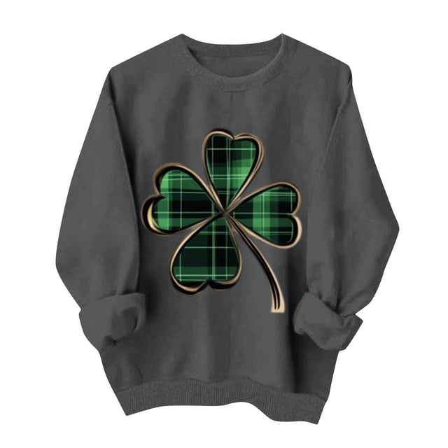 Wo-Fusoul Chandail pour Femmes, chandail à Manches Longues Col Rond, Haut Décontracté Imprimé pour la Saint-Patrick, Design Sans Capuche