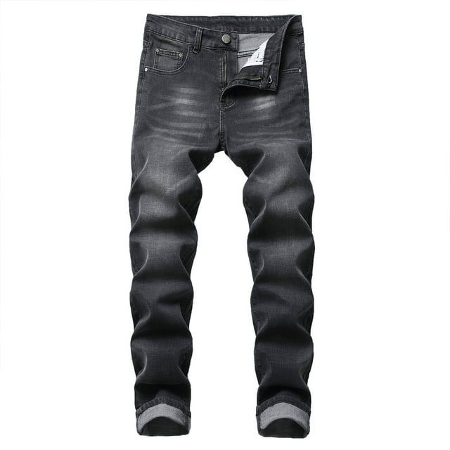 TIMIFIS Jeans pour Hommes Coupe Classique Régulière Jean en Coton Tendance Mode Micro Élastique Coupe Ajustée à Cordon Élastique Petite Jambe Droite-Blackfall