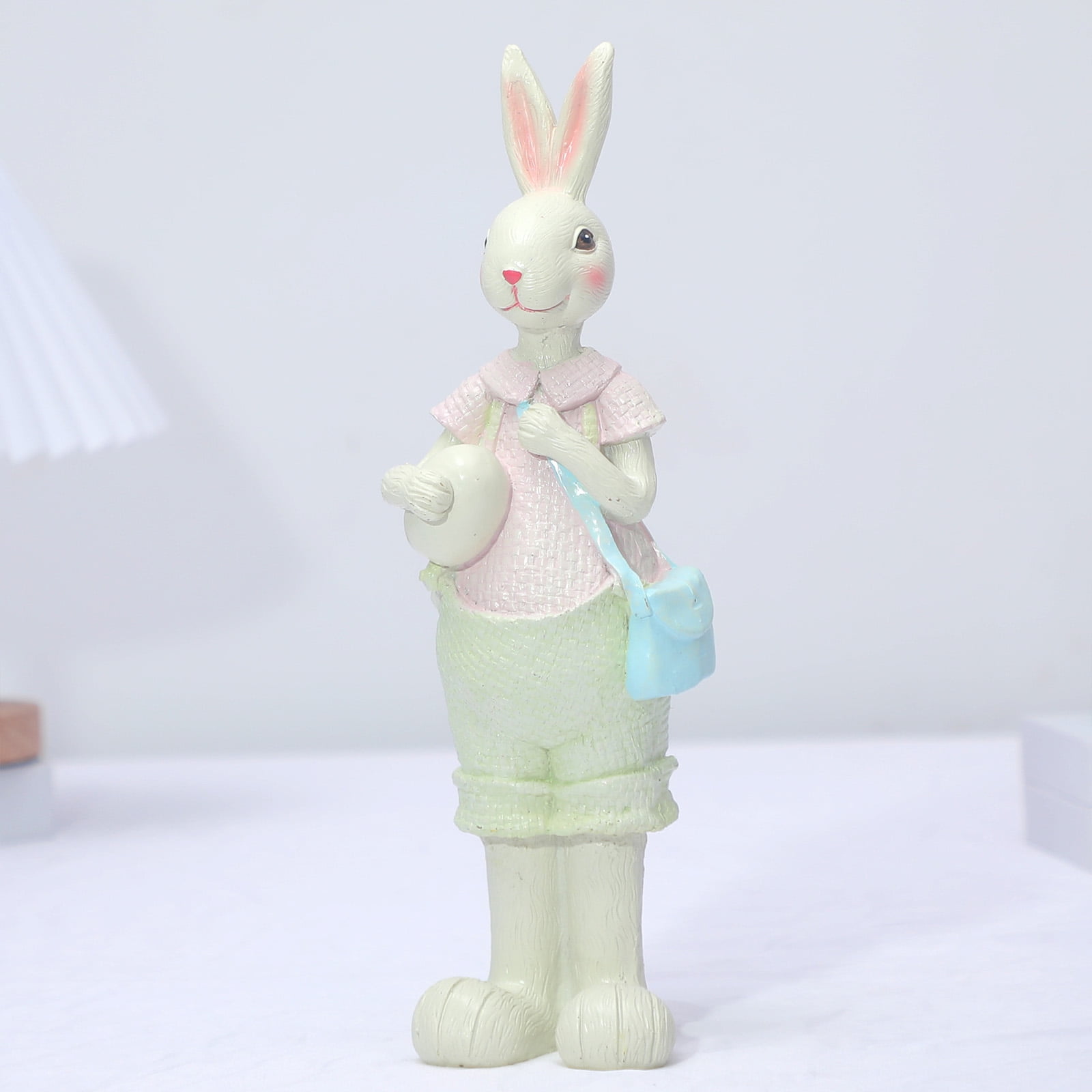 Easter Bunny Cartoon Sculpture, Large Cute Indoor and Outdoor Bunny Statue for Garden Patio, Spring Holiday Home Decor - Cyan Color