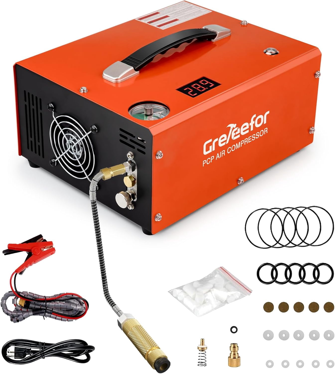 PCP Air Compressor 4500 PSI/30 MPa, 350W Oil-Free Portable Air Pump with Auto Shut-Off, 12V DC & 110V/220V AC for Air Rifles and HPA Tanks