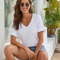 thumbnail image 3 of Women Casual V-Neck Short Sleeve Basic Jersey T-Shirt Tops Slim Fit, 3 of 9