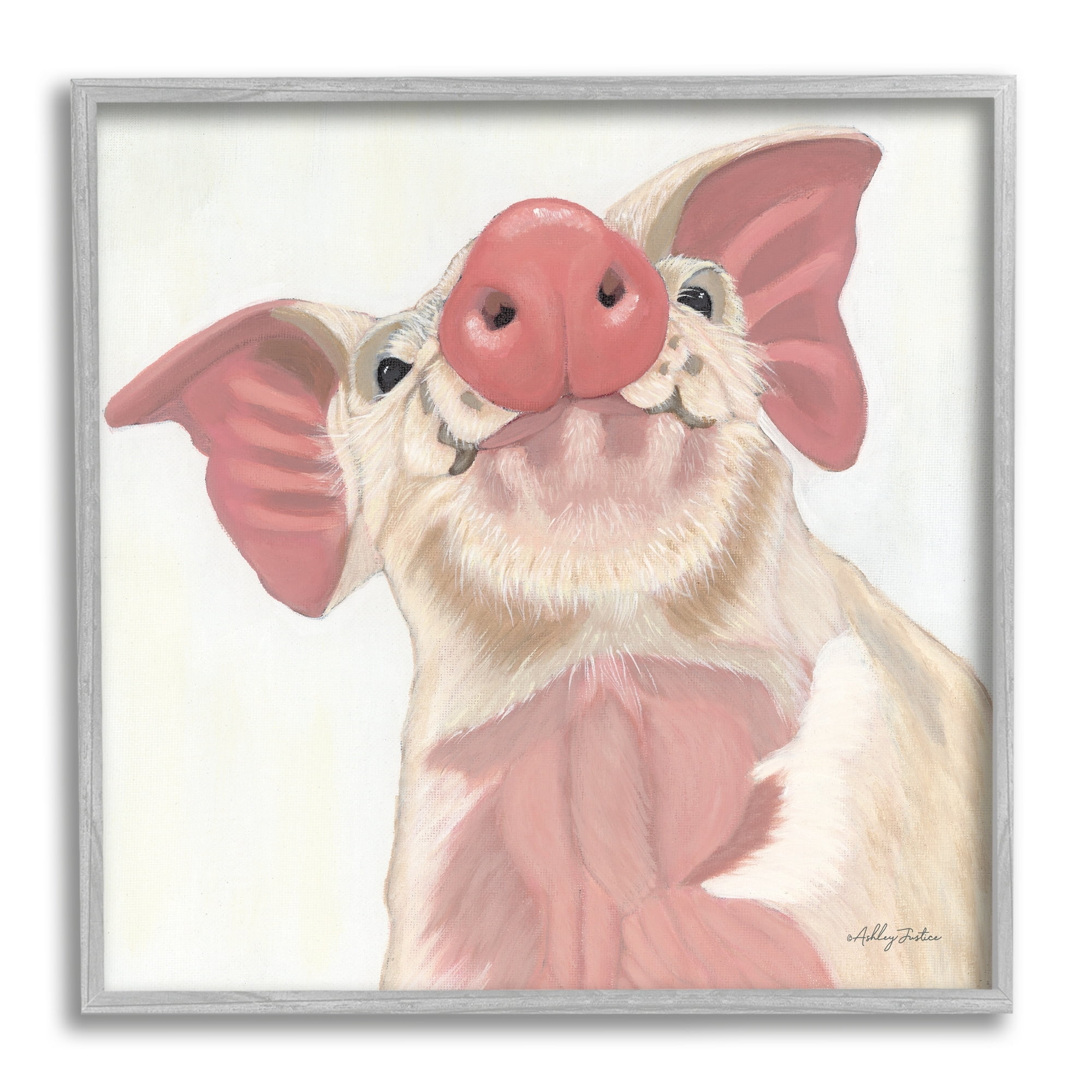 Stupell Industries Pink Pig Snout Adorable Farm Hog Painting, 12 x 12,Design by Ashley Justice
