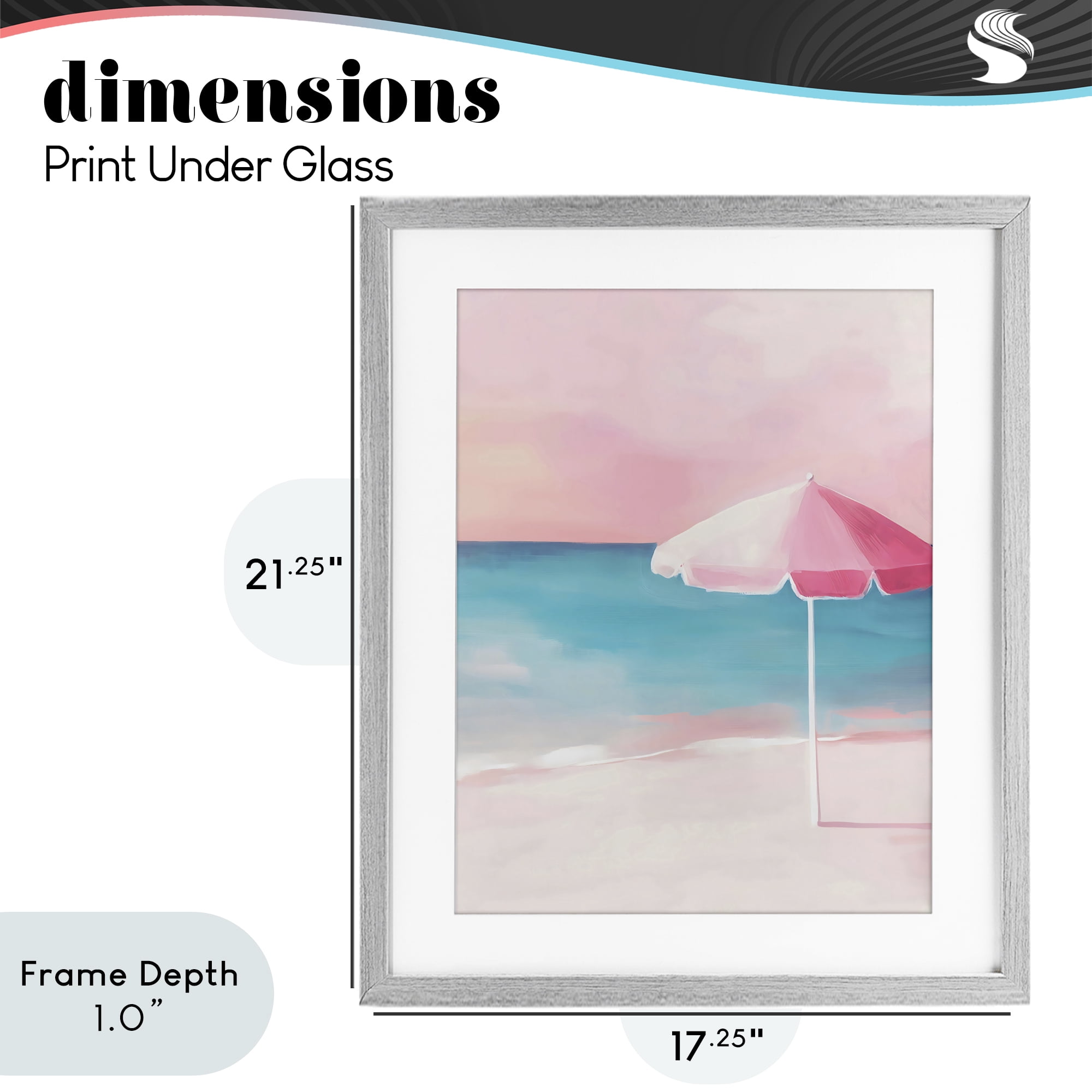 Stupell Industries Serene Pink Beach Umbrella Gray Framed Print Under Glass, design by The Prints Vibe