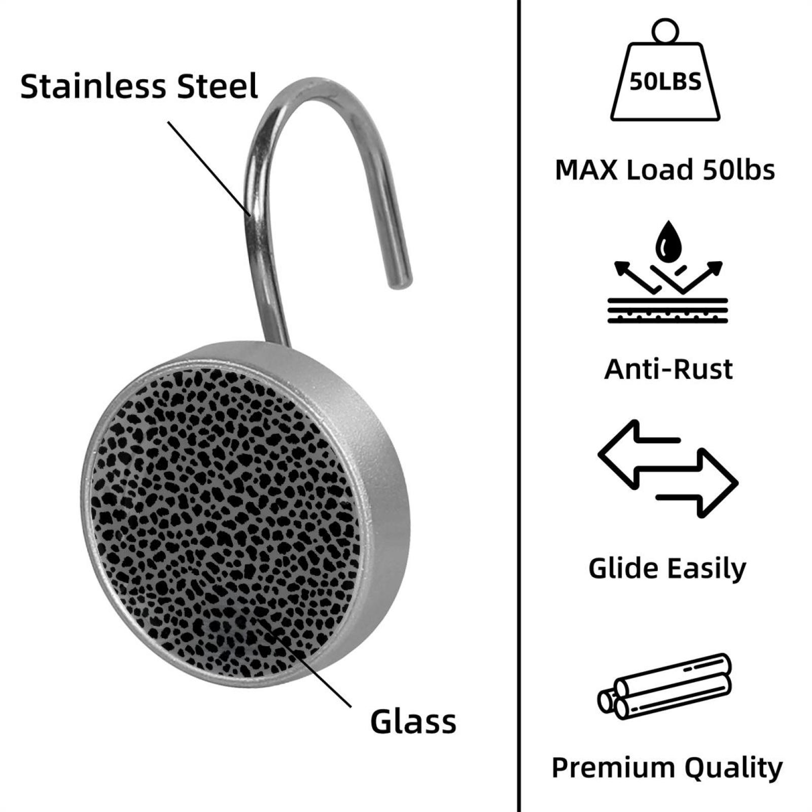 HemaKayy 12 Pcs Shower Curtain Hooks Bathroom Decorative Accessories Gray Black Leopard Print Pattern