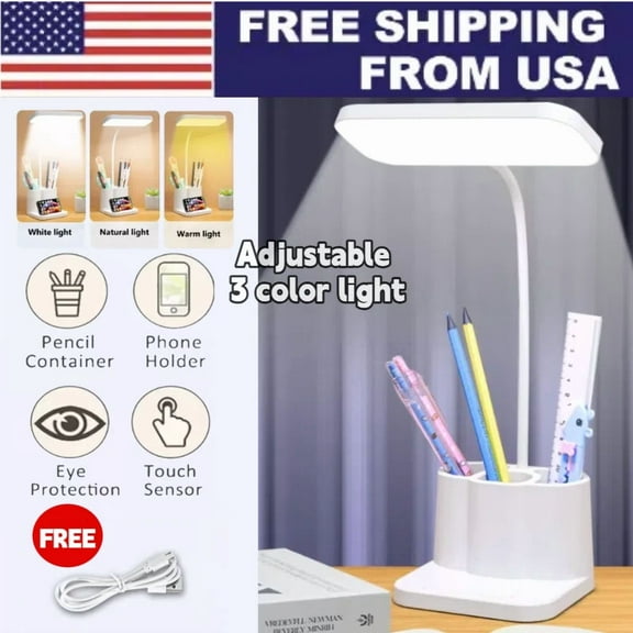 Dimmable Led Desk Light Touch Sensor Table Bedside Reading Lamp Usb Rechargeable