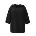 thumbnail image 6 of Pullover Sweaters for Women Hooded Side Slit Ribbed 3/4 Batwing Sleeve Sweaters Soft Ribbed Knitted Drawstring Sweatshirts Trendy Sweatshirts Daily Office Work Travel Outfits, Black L, 6 of 6