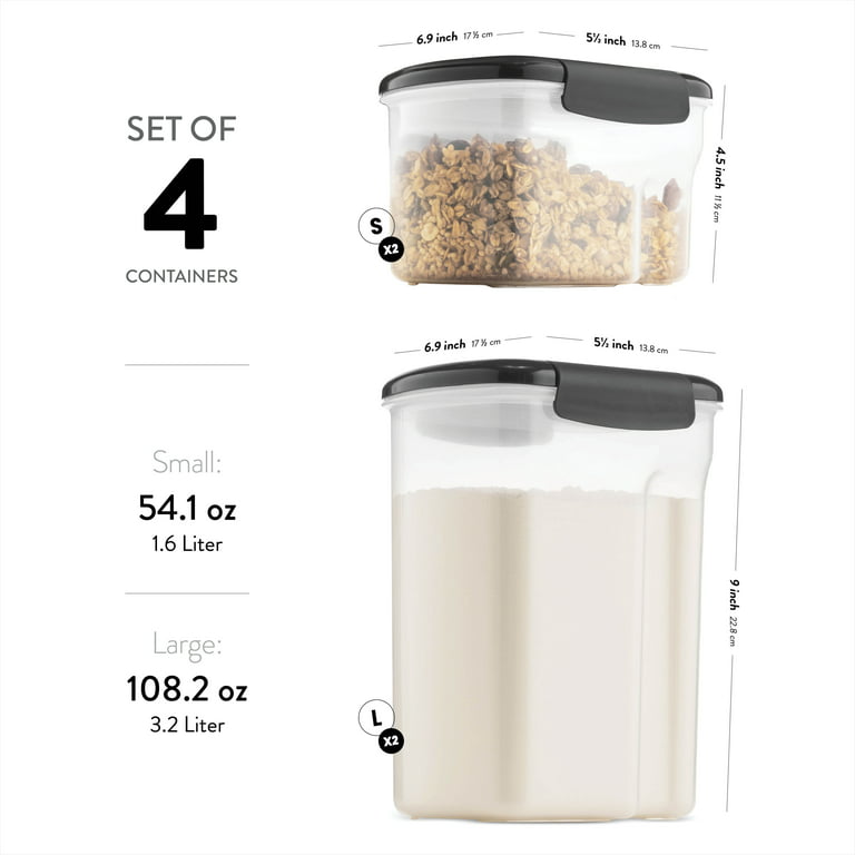 Airtight Food-Storage Containers (4 Pack) With Lids BPA-Free Plastic - Dry- Food-Storage Containers Set For Flour, Cereal, Sugar, Coffee, Rice, Nuts,  Snacks Etc. (Gray) 