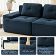 thumbnail image 4 of SEENYOO 82" Lounge Sofa, Living Room Sofas; L-Shaped Modular 2-Seater, Deep Seat Corduroy Couch, Pearl Piping Tufted Design, Anti-Slip, No Assembly, Blue, 4 of 15