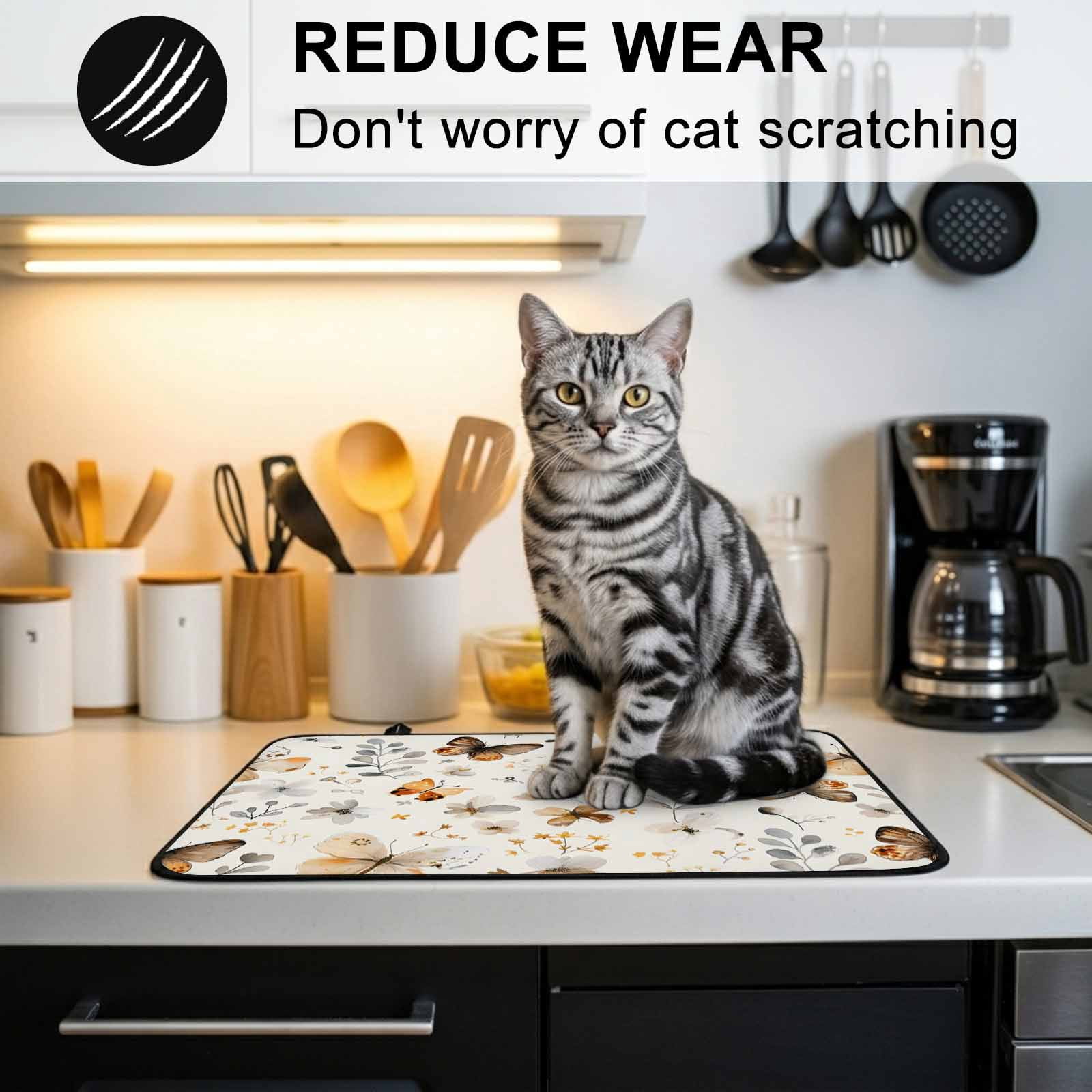 Retro Spring Floral Stove Top Cover for Electric Stove, Heat-proof & Non Slip Glass Top Stove Cover Protector, Brown Butterfly Botanical Kitchen Flat Cooktop Rubber Mat 24x21 Inches