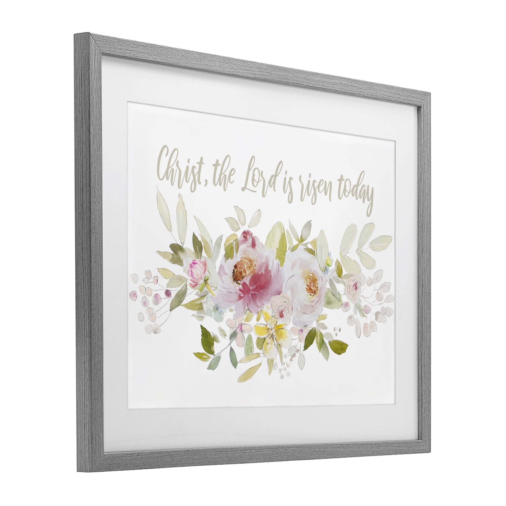 Stupell Industries The Lord Is Risen Florals Gray Framed Print Under Glass, design by Patricia Pinto