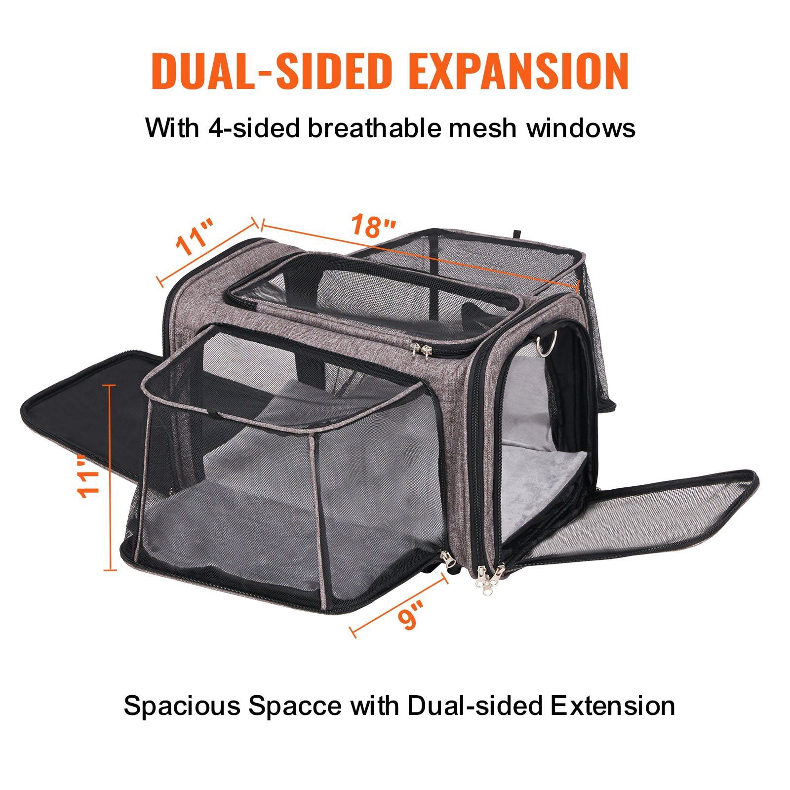 CAFORKP Rolling Pet Carrier for Air Travel - Airline Approved Cat & Dog Carrier with Telescoping Handle, Wheels, Shoulder Strap & 1 Folding Food/Water Bowl, Grey, Pets Up to 25 lbs