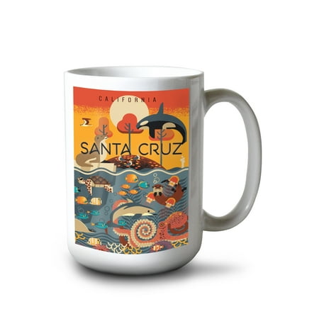 

15 fl oz Ceramic Mug Santa Cruz California Geometric Marine Animals Dishwasher & Microwave Safe