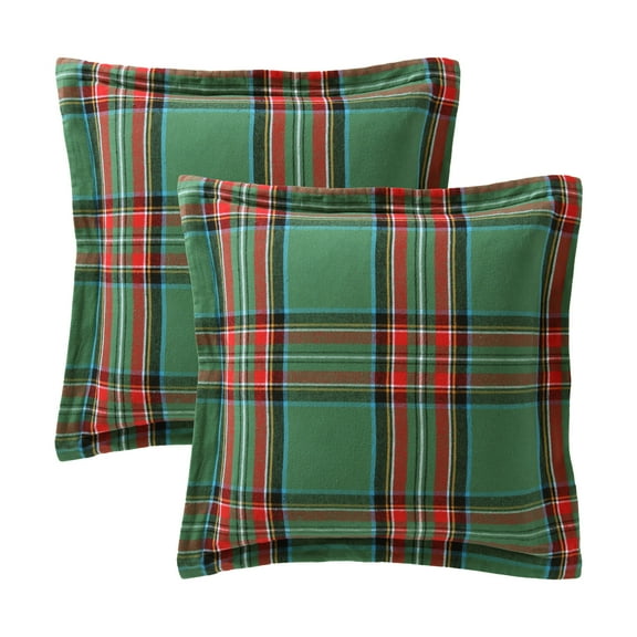 Levtex Home - Spencer Plaid Green Euro Shams - Tartan Plaid - Green, Navy, Red - One Euro Sham Set of 2 (26 x 26in.)- Cotton