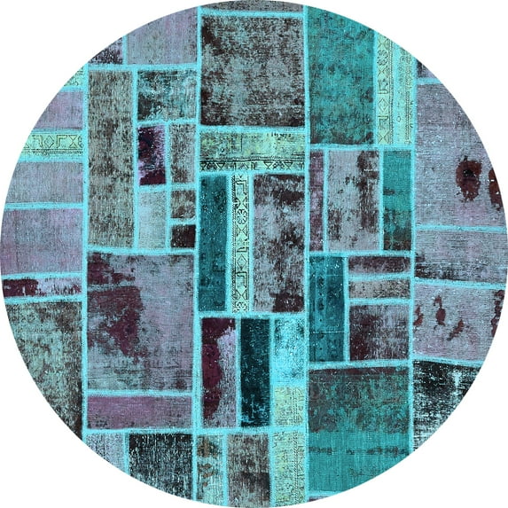 Ahgly Company Indoor Round Patchwork Light Blue Transitional Area Rugs, 5' Round