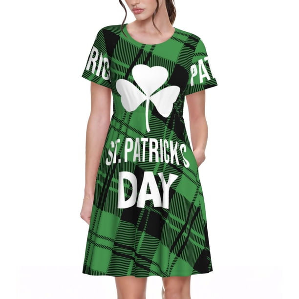 Easygdp St Patrick's day para Vestido Transpirable de Mujer, Vestido Suelto de Manga Corta con Pliegues y Bolsillos para el Verano
