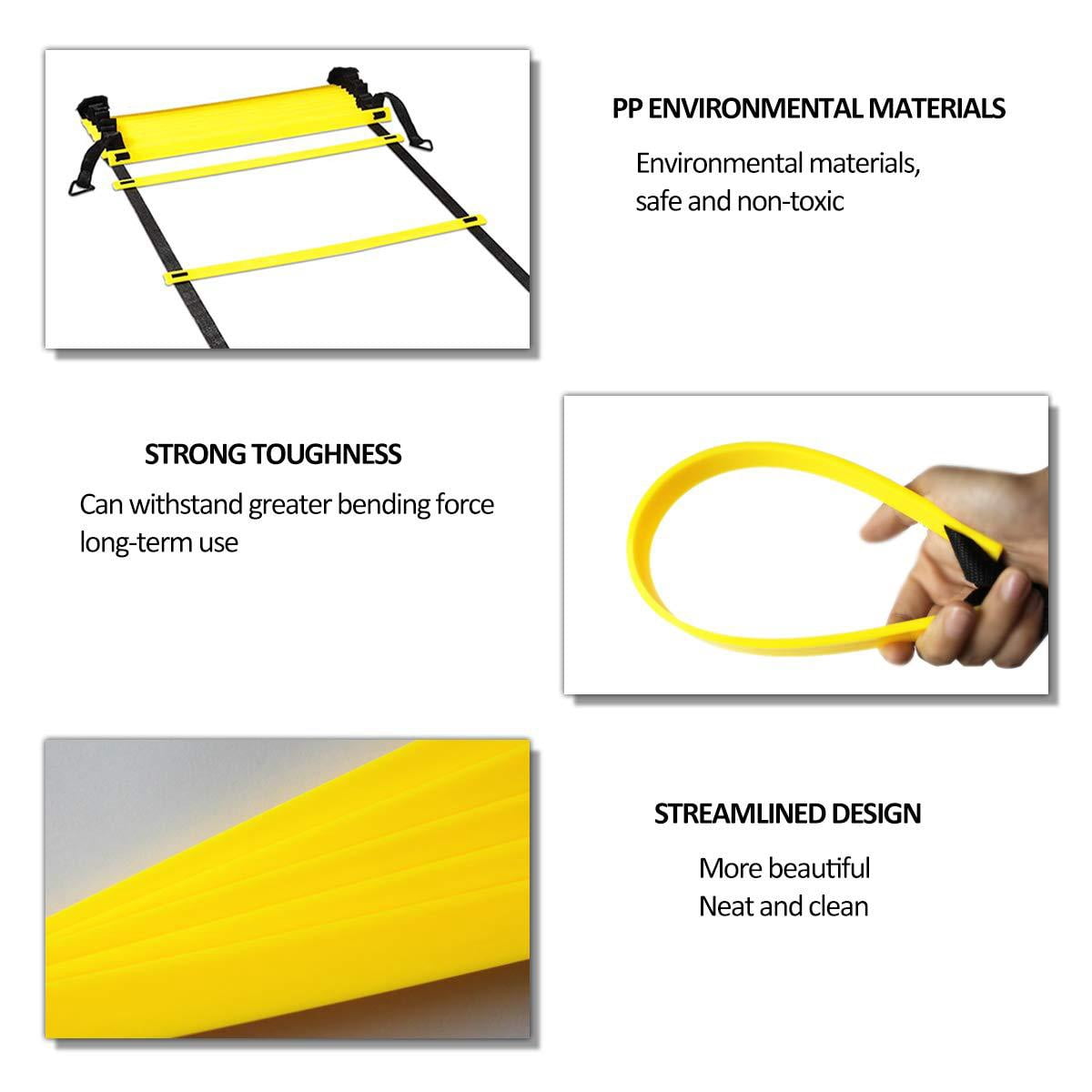 Byseng Agility Ladder, Football Training Equipment Set, 20ft adjustable agility ladder, 12 Disc Cones, 4 Steel Stakes,