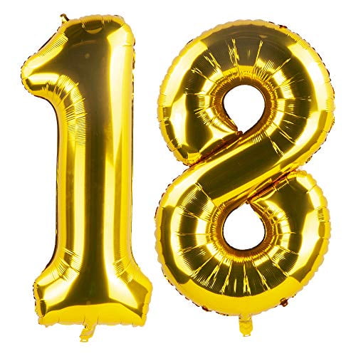 Gold 18 Foil Mylar Number Balloons for 18th Birthday Party Decoration ...