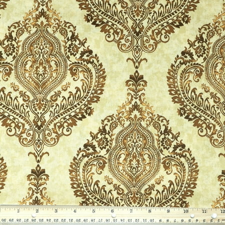 Waverly Inspirations 45" 100% Cotton Damask Sewing & Craft Fabric By the Yard, Beige and Brown