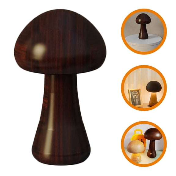 KAKOWELY Whimsical Lamp Mushroom Night Light Brown Walnut Wood 1Pcs 6.48X3.93X3.93in