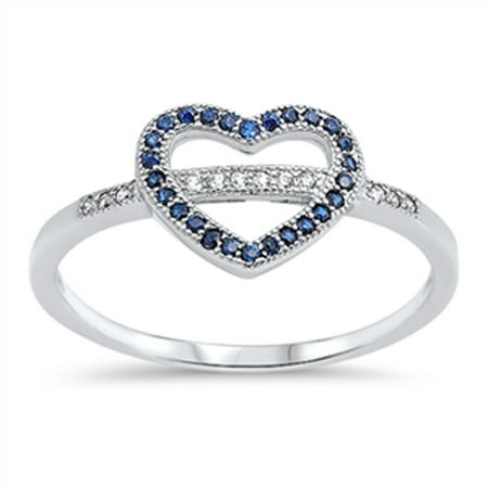 - Heart Blue Simulated Sapphire Promise Ring ( Sizes 4 5 6 7 8 9 10 ) .925 Sterling Silver Love Band Rings by Sac Silver (Size 8)
