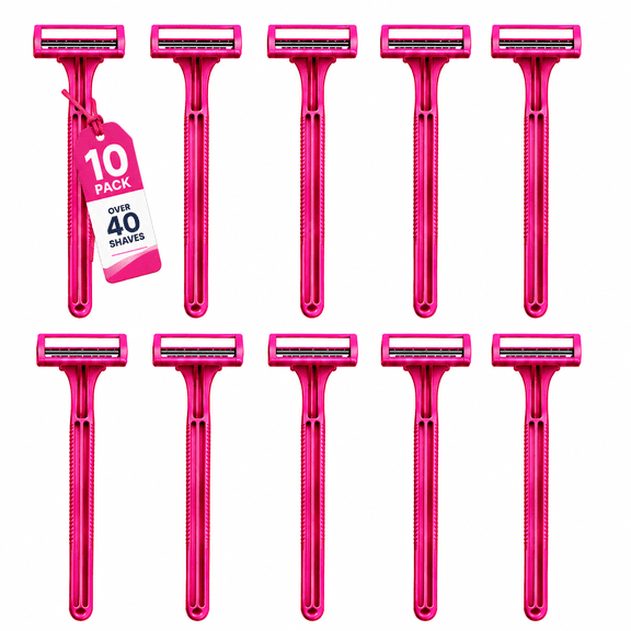 Manual Shaver for Women Disposable, 10-Pack Bikini Shaver for Women, Premium 2 Blade Stainless Steel, Manual Razor Hair Trimmer for Sensitive Skin, Non-Slip Ergonomic Handle, Smooth & Close Shave