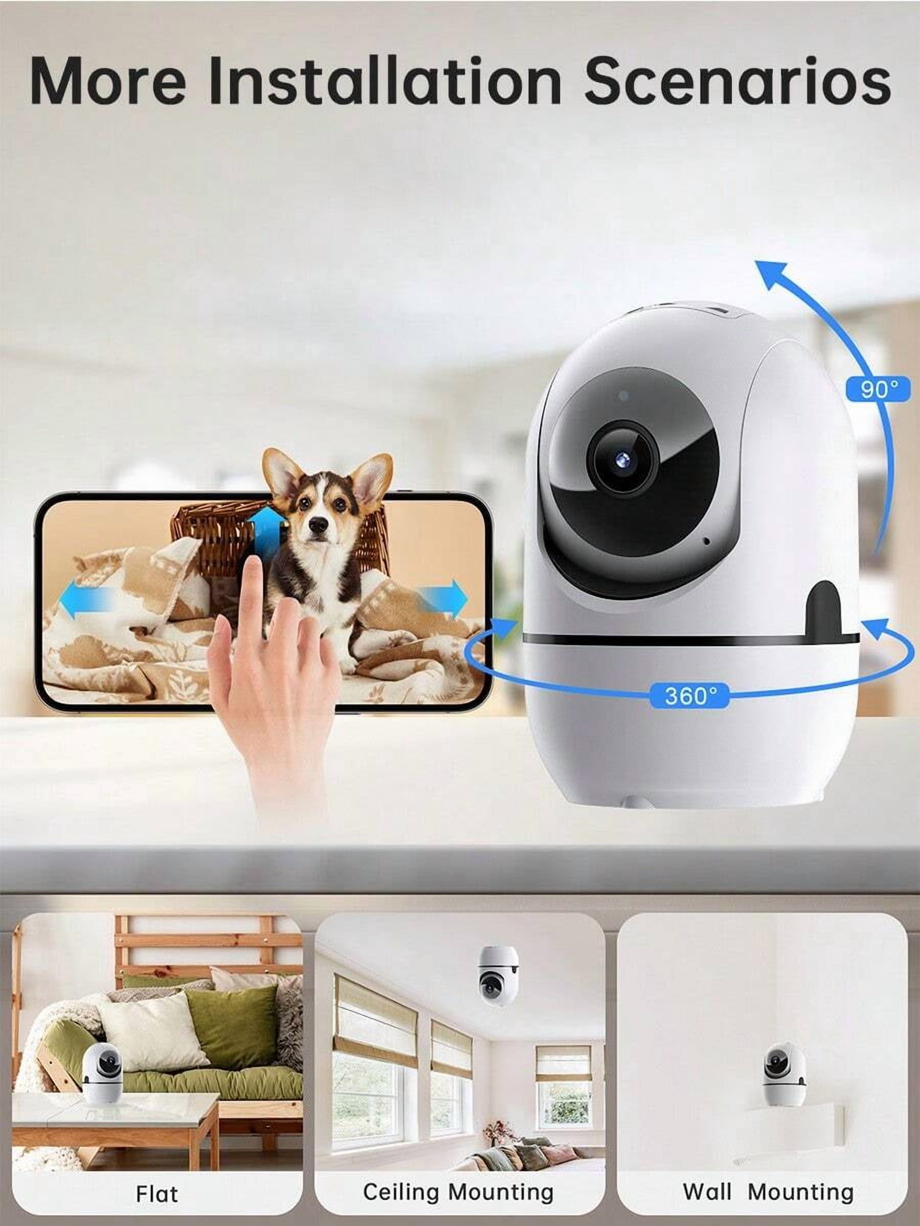 HD 2K Indoor Security Camera: 360° Pet/Baby Monitor with Smart Motion Tracking, Two-Way Audio, IR Night Vision, Continuous Recording, Works with Alexa & App