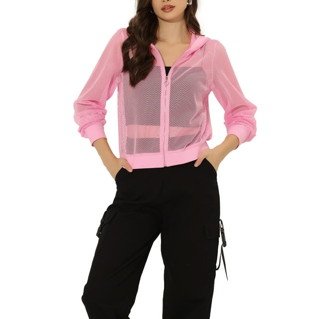 INSPIRE CHIC Veste à Poignets Côtelés pour Femmes Chandail à Capuchon Blouson Bomber en Maille TP Rose