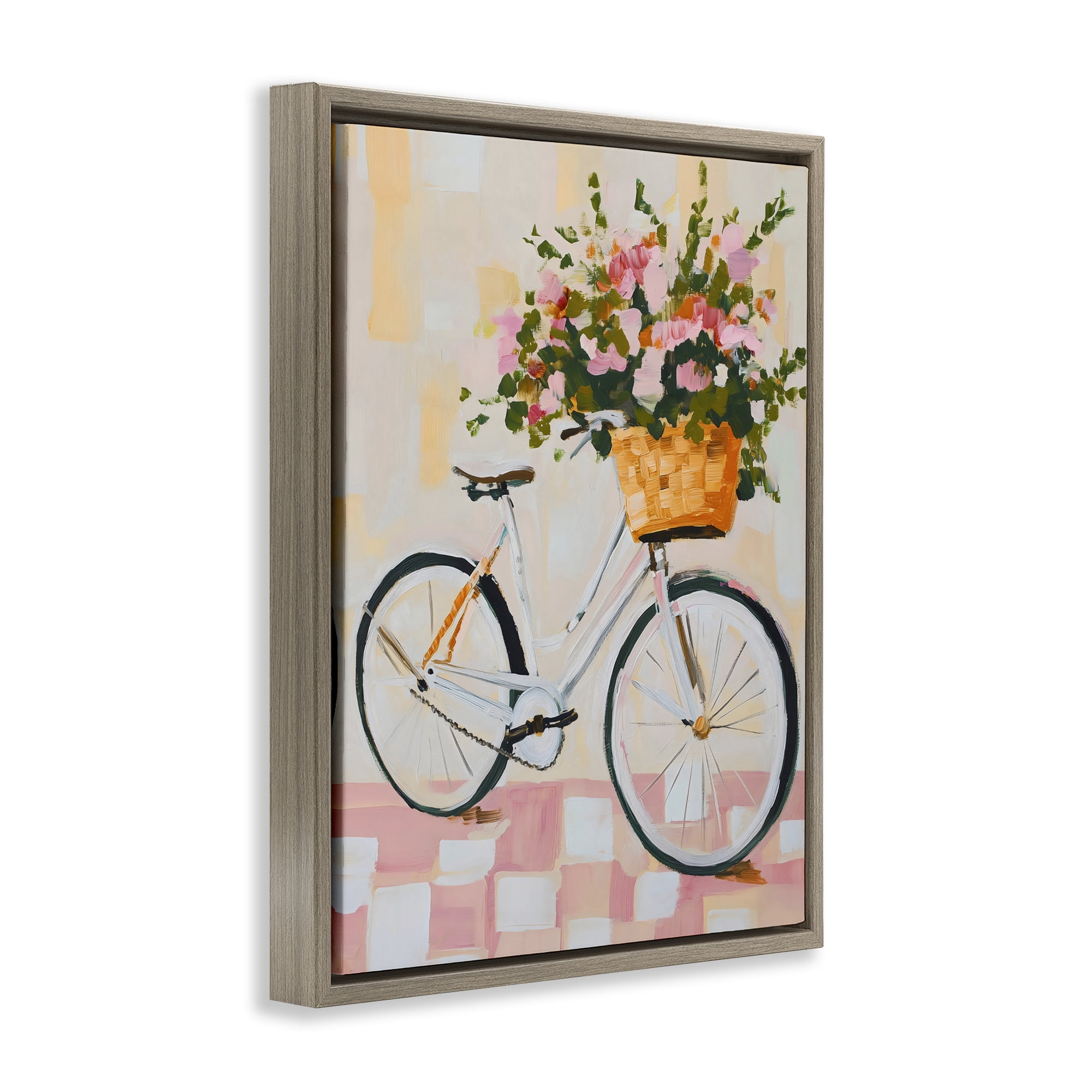 Stupell Industries Blooming Bicycle Basket Brown Framed Floater Canvas Wall Art, design by The Prints Vibe
