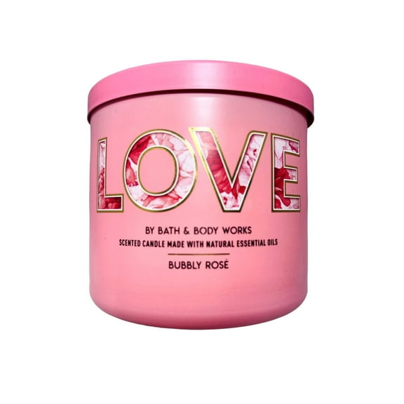 Bath and Body Works Candle - LOVE Bubbly Rosé 3-Wick Candle Pink with Natural Essential Oils (14.5 oz / 411 g)